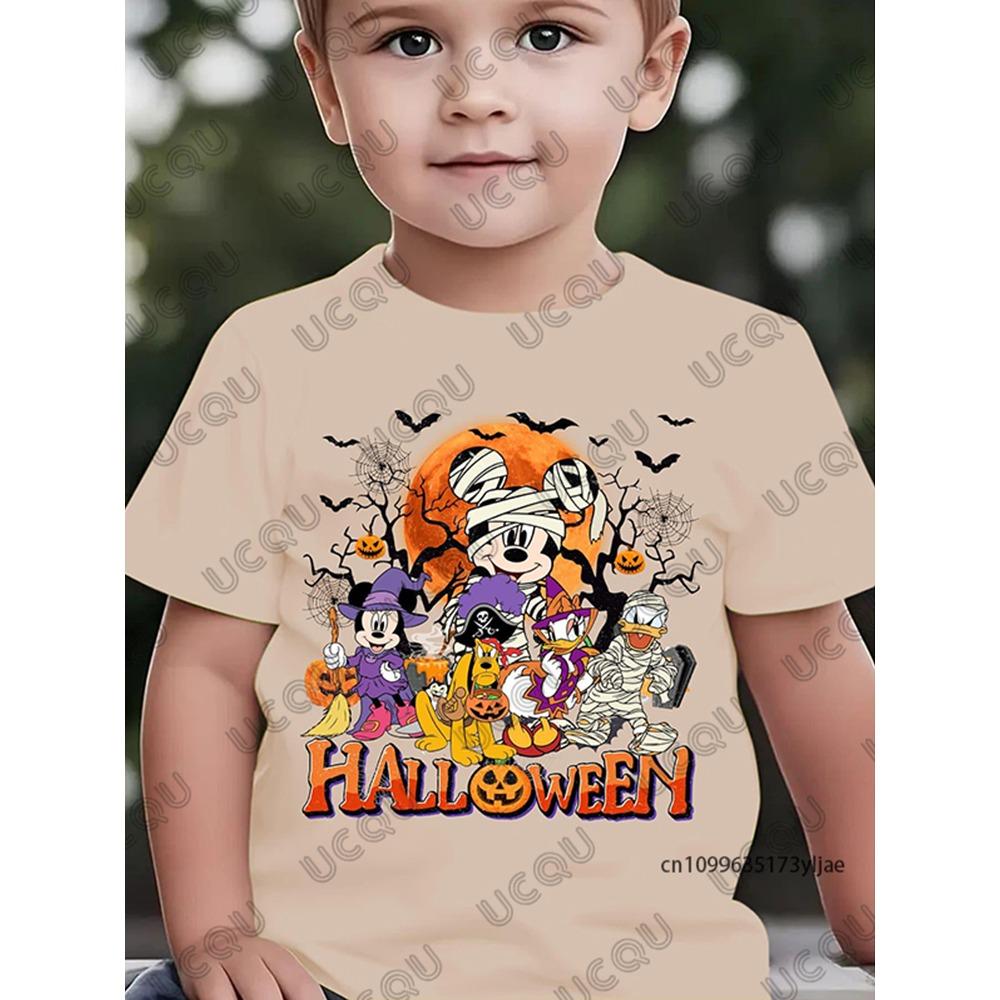 Хелловін Disney Сімейний Принт Міккі Маус Дитяча Бавовняна Футболка Літні Футболки з Коротким Рукавом Повсякденний Вуличний Стиль Дитячі/Дорослі Топи