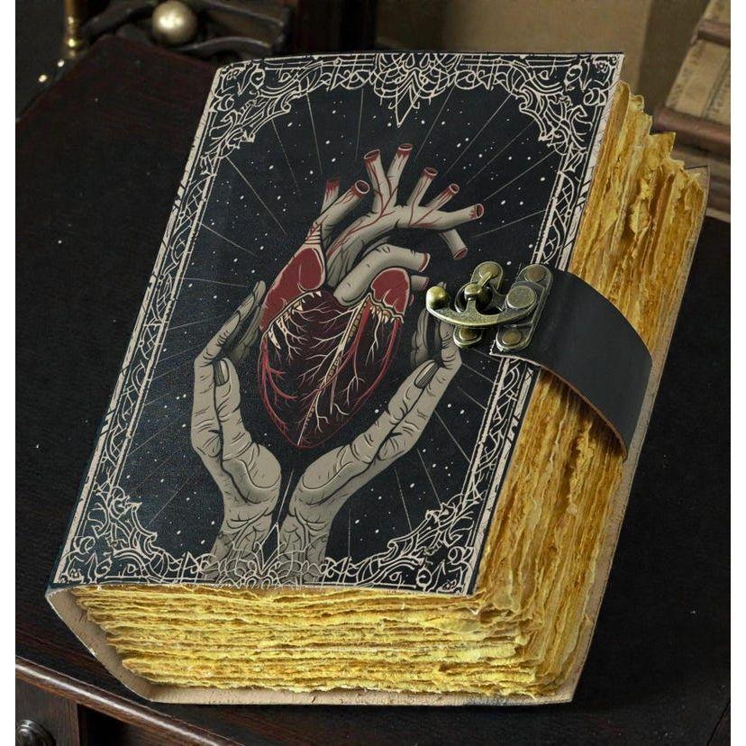 Gothic Leather Journal Anatomical Heart with Lock: Witchy Floral Notebook