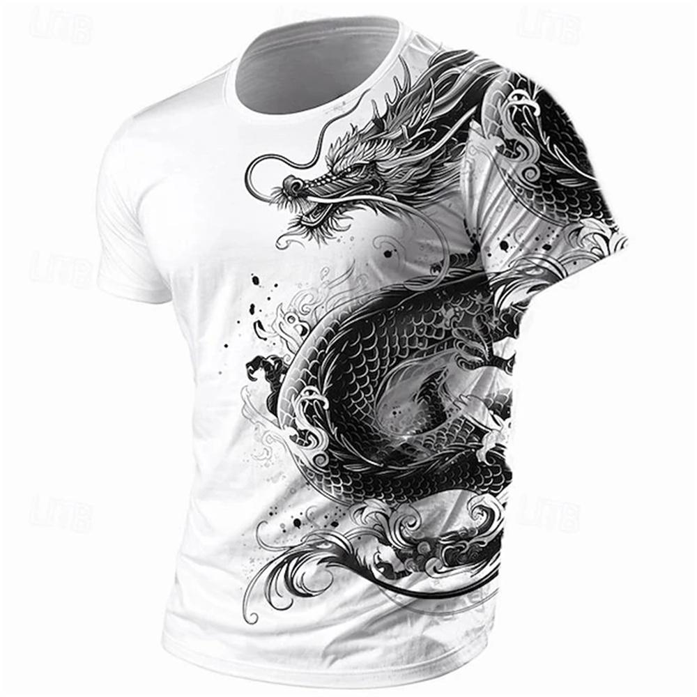 Men's Casual Round Neck T-Shirt Outdoor Sports Mountaineering Short Sleeve 3D Dog Bear Print Summer Breathable Men's T-Shirt Top