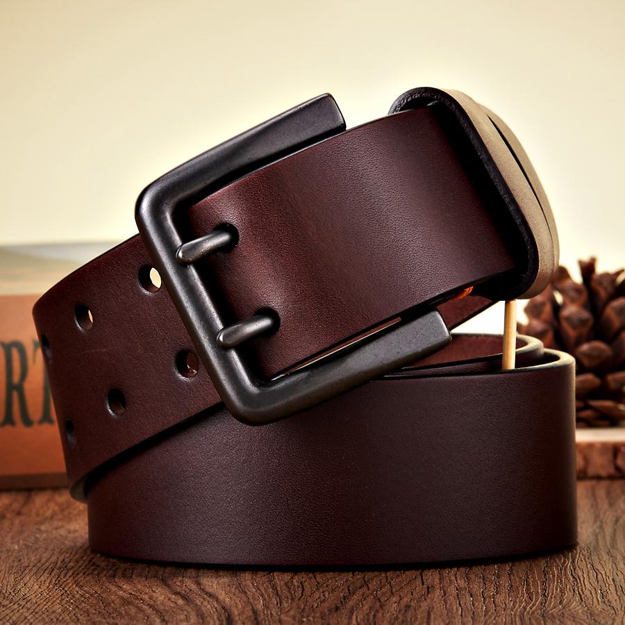 4.3Cm Wide Thick Real Cowskin Genuine Leather Belt For Men High Quality Casual Male Belt Double Pin Buckle Cowboy Business Strap
