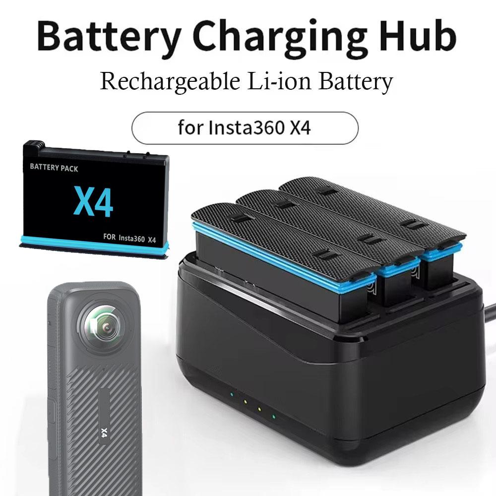 

2500mAh Rechargeable Li-ion Battery For Insta 360 X4,Amagisn Battery Charger 3 Slots Battery Charger For Insta360 X4 Accessories