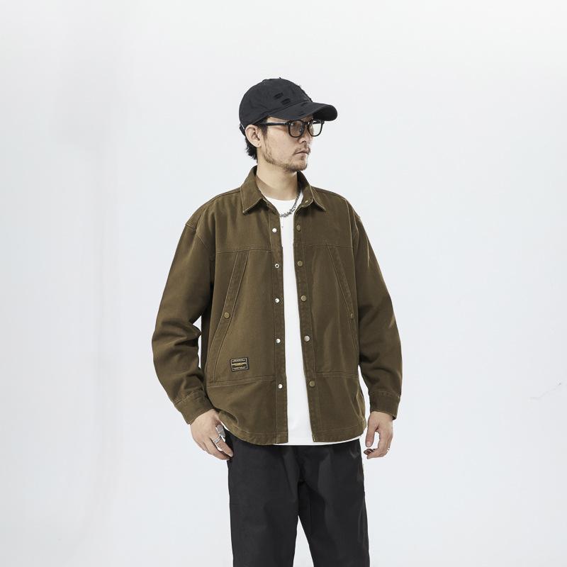 Heavy Cotton Tooling Denim Jacket Men'S High-End Texture Thick Long-Sleeved American Retro Casual Shirt Jacket