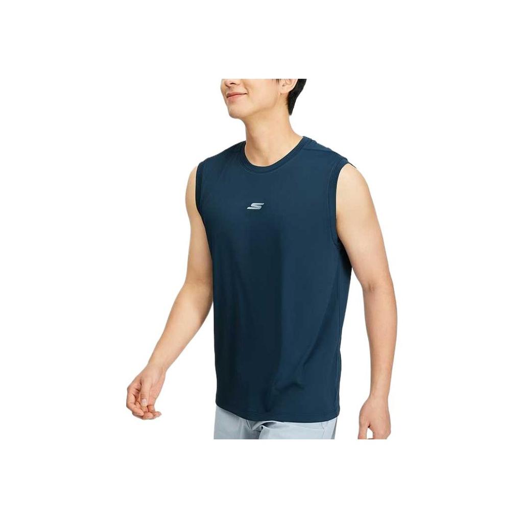 Skechers Basic Sports Series Comfortable Soft Casual Versatile Vest Men Tops Deep-Sea-Blue P225M158-0079