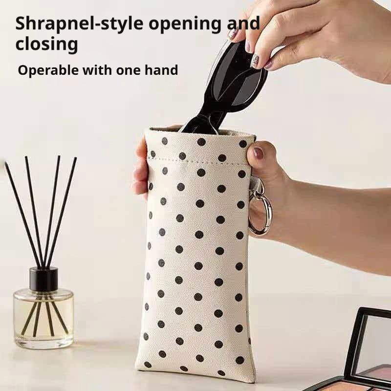 Stylish Polka Dot Eyeglasses Pouch Water-resistant PU Leather Scratch-Resistant Soft Glasses Case Storage Bag for Women Daily