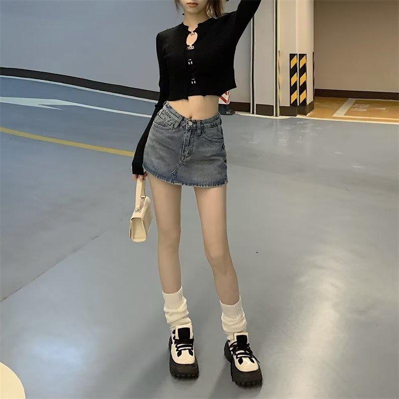 High-Waist A-Line Denim Skirt Shorts for Women - Summer Slim Fit with Anti-Exposure Split Design