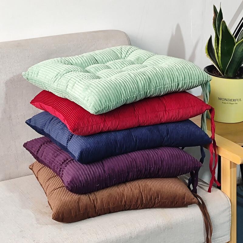 Corduroy Chair Cushion With Strap Solid Color Office Chair Cushion Soft Comfortable Butt Cushion Living Room Sofa Floor Cushion