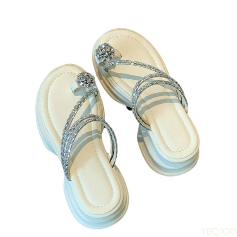 Fashion French toed Slippers Summer New Outdoor Shoes Fashion pearl slippers Thick soled open toed Flip-flops sandals Zapatos Mujer