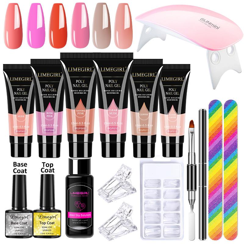 3 Colors Extension Gel Mirror Powder Nail Lamp Top Coat Base Coat Primer Rhinestone Glue Cleaner Nail Art Kit