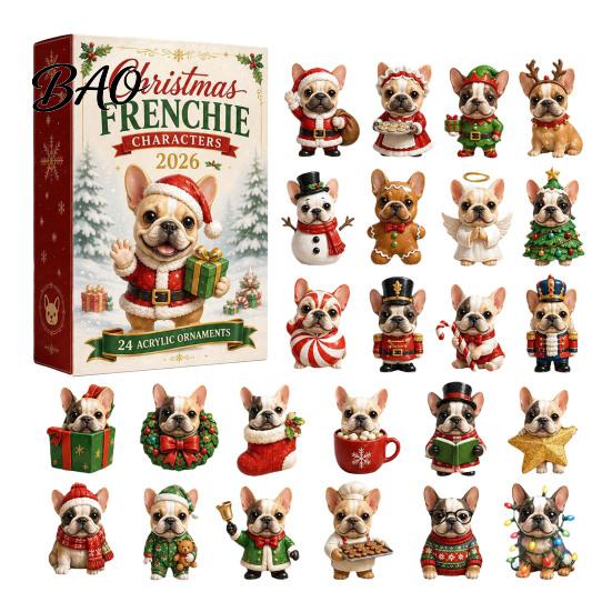 Christmas Advent Calendar 2026 Dog Calendar, 24-Day Acrylic Ornament Set with Mini Puppy Kids Gifts Figures, 2D Flat Tree Hanging Countdown