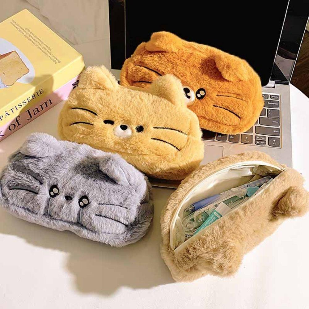 Funny Cat Plush Cat Pencil Case Kawaii Stationery Storage Bag Trendy Cat Pencil Pouch  Student Use