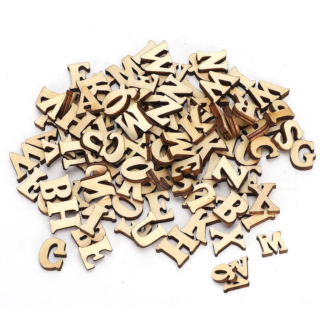 200PCs DIY Log Letter Shape Wood Sheet Educational Toy Crafts Decor for 26 English Letters