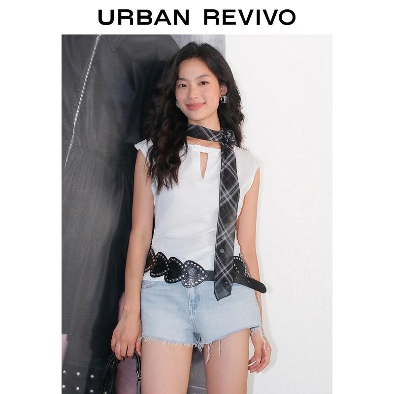 UR 2025 Fall Women's Casual Bow Pleated Sleeveless T-Shirt UWG450158