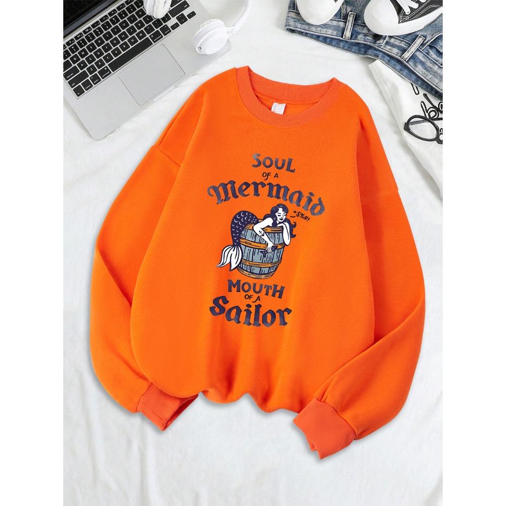 Seele einer Meerjungfrau Druck Sweatshirts Damen Winter Warme Hoodies Rundhals Lockerer Pullover Basics Sportliche Damenbekleidung