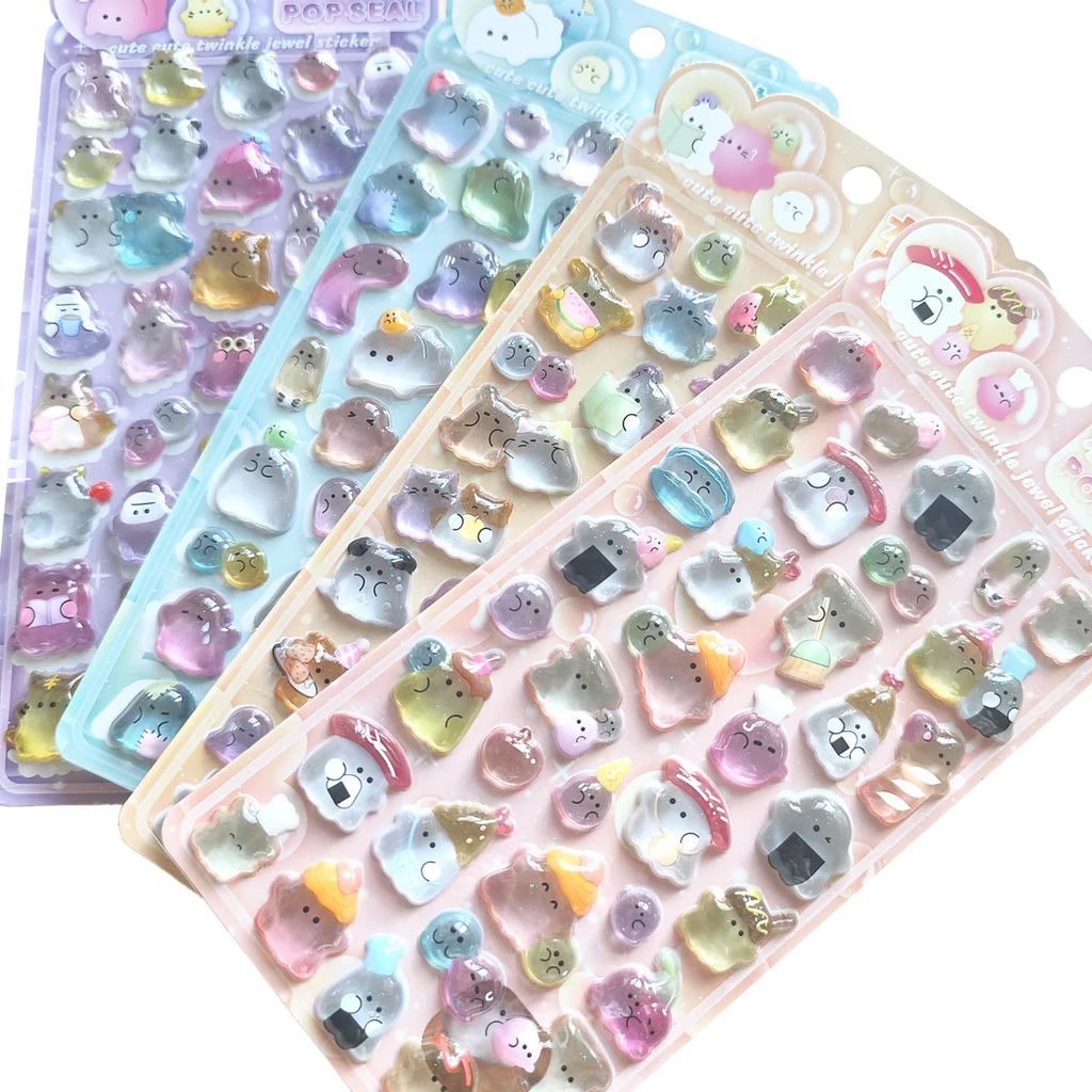 New Hotcute 3D Ghost Family Relief Crystal Stickers - Kids Educational Reward Decals For Phone Album Handicraft & Diy Decor