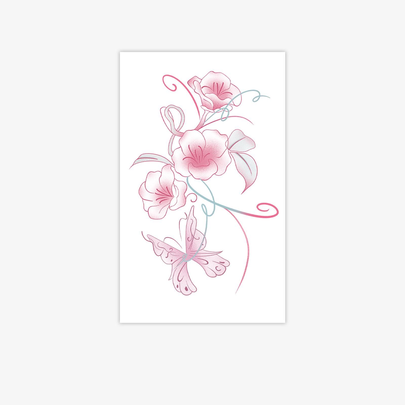 

Pink Butterfly Flower Vine Tattoo Sticker, Waterproof And Long-Lasting Simulation, Girl Waist Side Waist Small Fresh Tattoo Sticker 11*18