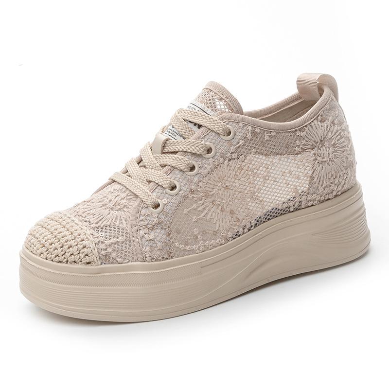 

Fisherman shoes women s new one-pedal lightweight lace mesh shoes versatile thick soles increase height and breathability 40 абрикосовий