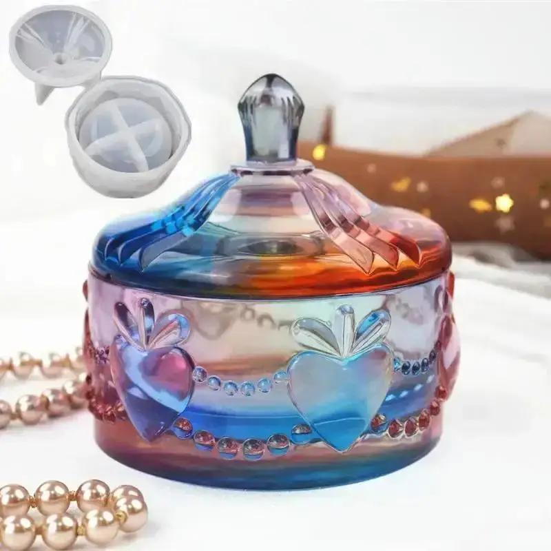 New Useful Diy Crystal Epoxy Resin Storage Box Mold Cute Love Cup Jewelry Box Mirror Silicone Mold Silicon Mold Art Baking Mold
