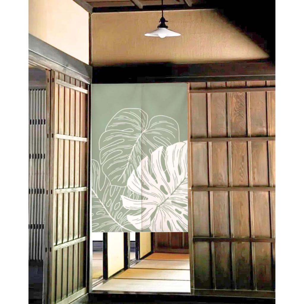 Dicker Noren-Vorhang mit Spannung Botanisches Grünes Blatt Privatsphäre Raum Einfacher Türdurchgang Natürlich Lang, Stange, 150x80cm, Muster, Sichtschutz, Raumteiler, Installation,