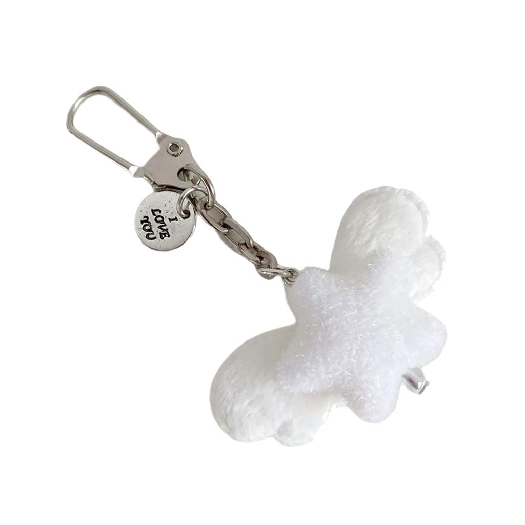 Fuzzy Flocking Star Keychain with Angel Wing Pendant Soft Stylish Fashionable Accessory For Phone Keys Bag Gift