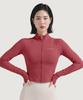 WANNABEZFIT Lettering Zip-Up Crop Jacket Burgundy