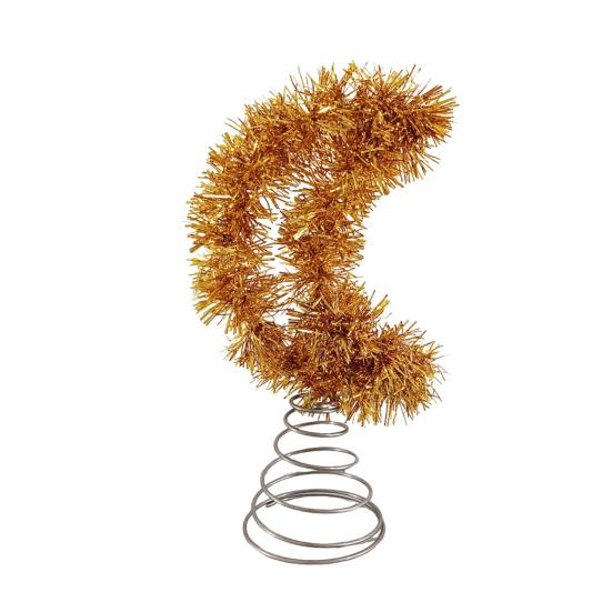 Tinsel Fringe Christmas Tree Topper Metallic Golden Star/Moon/Heart Christmas Treetop Ornament for Xmas Tree Decoration Holiday Party Supplies