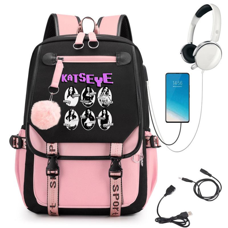 KATSEYE Fashion Girl Group Print Backpack, Large Capacity Teen Student Laptop Bookbag, Water-Resistant Daypack 60123-11