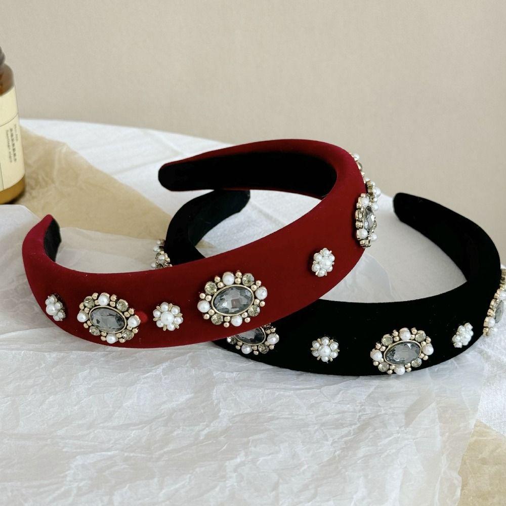 Pearl Diamond Velvet Headband Elegant Design Hair Hoops Advanced Rhinestone Headband  Korean Style