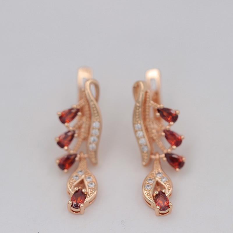 

Женские длинные висячие серьги цвета розового золота с искусственным цирконом, многоцветные капли воды для свадебной вечеринки темно-красного