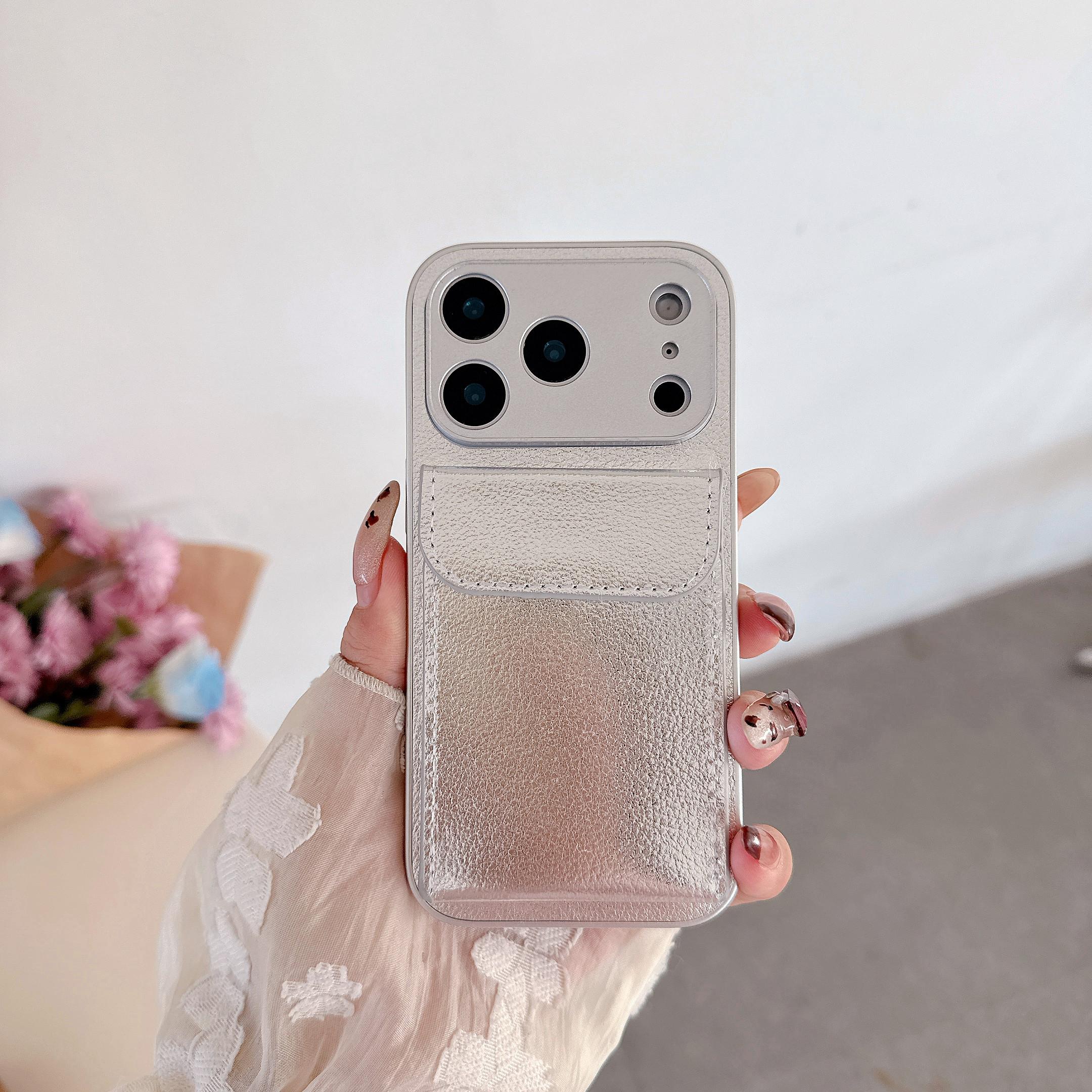 

Матовый чехол-бампер с текстурой кожи и слотом для карт для iPhone 17 Air 16 16E 15 14 13 Mini 12 11 Plus Pro X XS XR Max Защитная крышка iPhone 12 mini серебряный