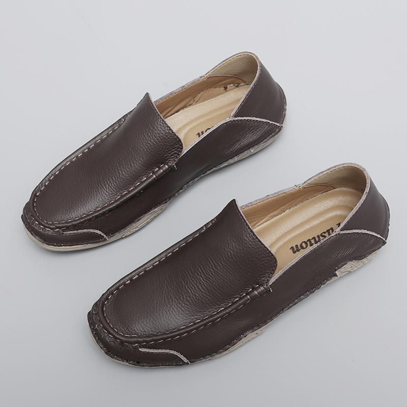 Fashion Brand Men'S Top Layer Cowhide Comfortable Lazy Bean Shoes Spring New Men'S Breathable Round Toe Soft Soled Loafers