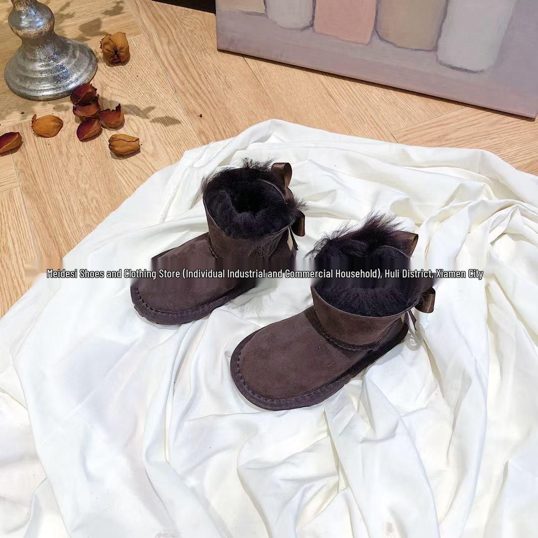 

Pu Chun Yuan Toddler Girls Ribbon Bow Leather Fur Snow Boots Size 15, 13.0cm Inside