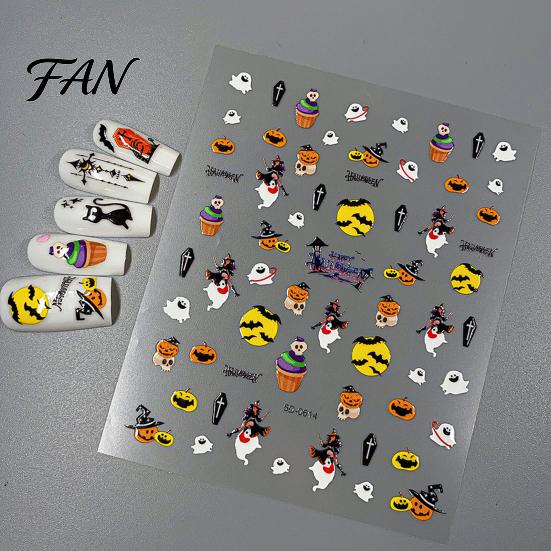 Halloween Theme Nail Decals Art Stickers, 5D Embossed Skull Pumpkin Ghost Parties Stickers Decals, Waterproof Self Adhesive Manicure Decoration