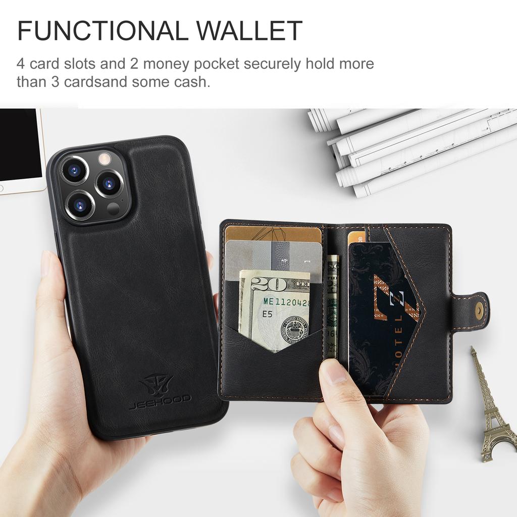 For iPhone 14 Pro Max Case 2 in 1 Leather+TPU Phone Cover Removable Card Holder