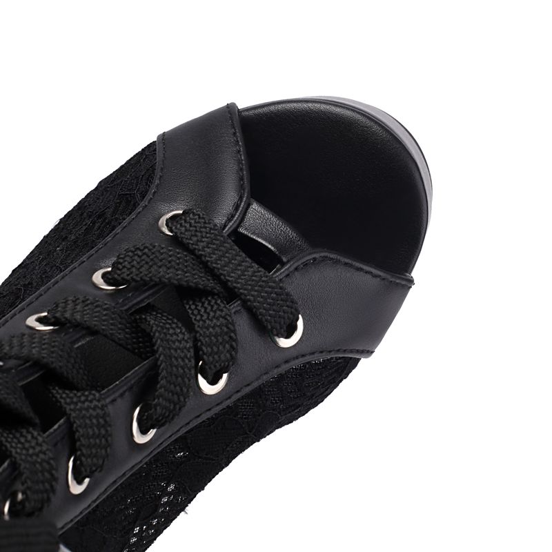 New Design Women Sandals Peep Toe Block Heels 14cm Platform Hill Lace Up Breathable Mesh Dating Shoes Big Size 41 42