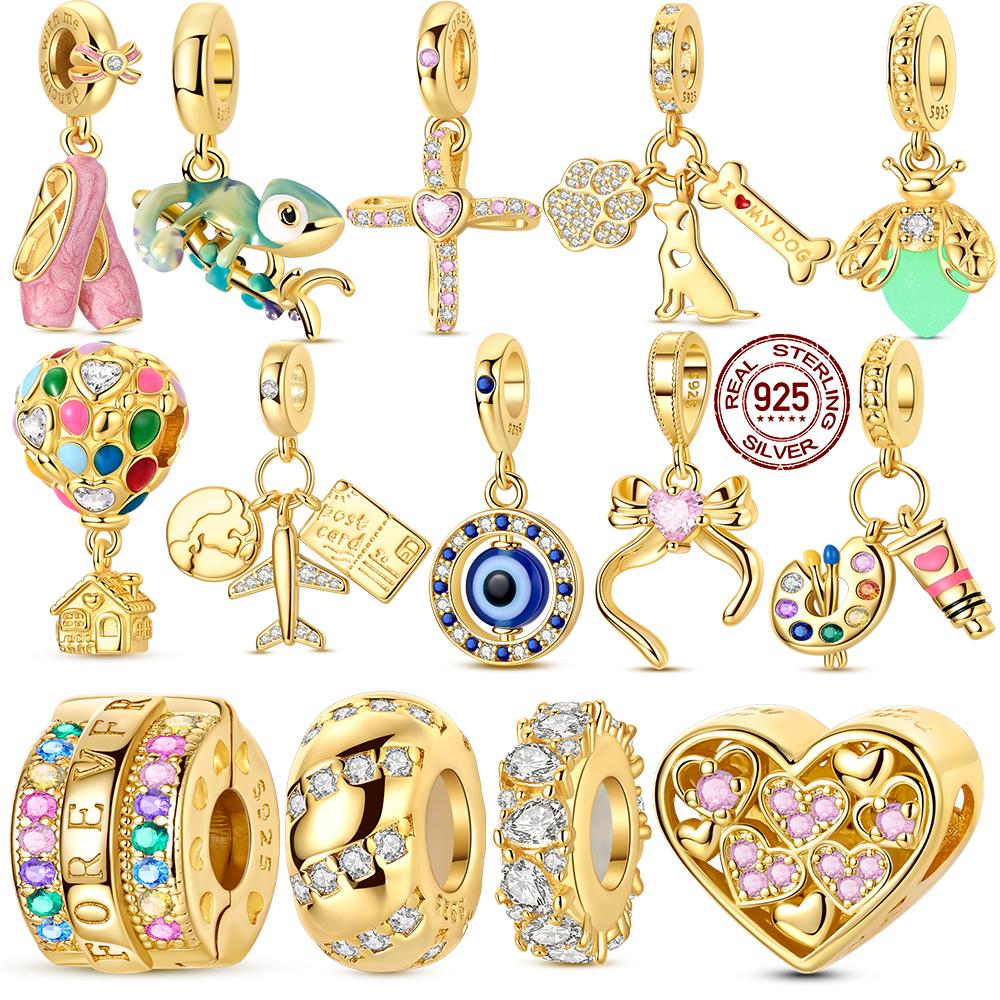 925 Silver Chameleon Ballet Shoes Charm Bead Pendant for DIY Bracelet Women Jewelry Gift Golden Series