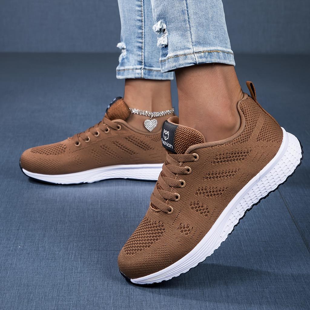 Women's Casual Lace-Up Sneakers - Comfortable Round Toe Low-Top Shoes