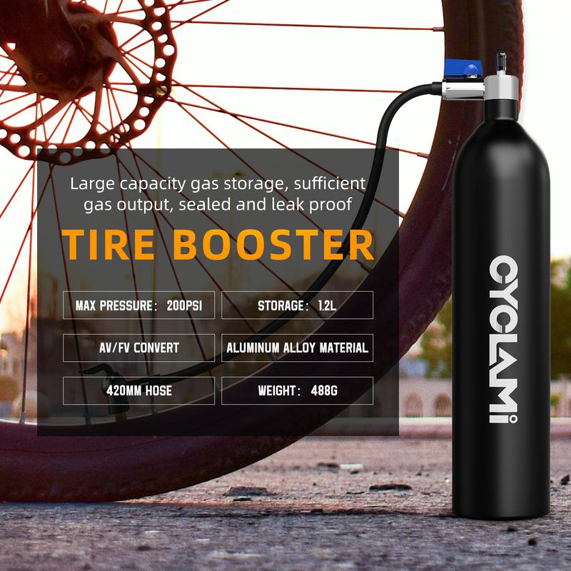 CYCLAMI 1.2L Aluminum Alloy MTB Road Inflator Tyre Air bottle Tire Booster With Valve Gas Cylinder For Bike Tubeless 29" Tire