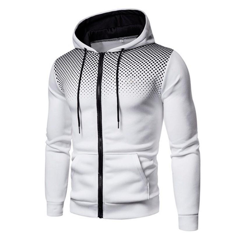 Mens Hooded Zip-Up Sweatshirt Loose Fit Long Sleeve Casual Pullover With Printed