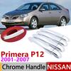 For Nissan Primera P12 2001~2007 Chrome Exterior Door Handle Cover Car Accessories Stickers Trim Set 2002 2003 2004 2005 2006