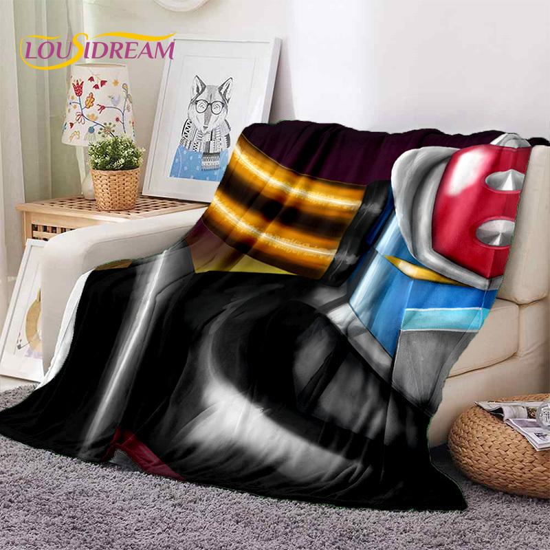 3D Cartoon UFO Robot Grendizer Anime Soft Blankets,Keep Warm Flannel Throw Blanket for Picnic Beds Sofa Home Bedroom Gifts Kids