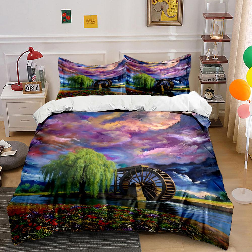 Willow Tree and Waterwheel. Bedding Sets Duvet Cover Sets Duvet Covers Pillowcases(1 * Duvet Cover 2 * Pillowcases Without Duvet Insert)