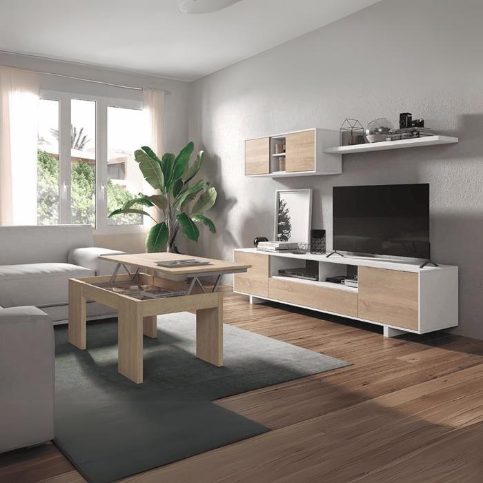 Table basse - Kendra - 100 x 50 x 43 cm - Panneau relevable - Chêne