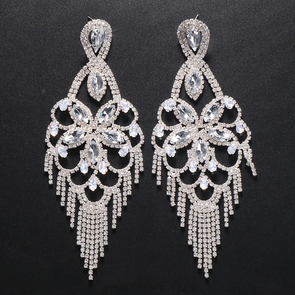 Water Drop Earrings, Exaggerated Fashion Diamond Pattern Fringed Earrings Accessories Women'S Earrings 06