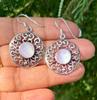 925 Sterling Silver Oxidized Danglers Earrings with Mother of Pearl, Long Linear Earring, Cutwork FREE SHIP, 5.68 Gm