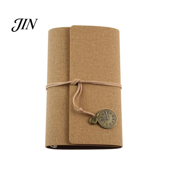 Durable Cover Notebook Faux Leather Writing Journal Notebook, 6 Ring Loose Leaf Binder, 7 Inch Diary Sketchbook with Clock Pendant for Travel Business