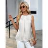 2026 Neue Falten-Rundhals-Bluse Damen Satin Ärmelloses Oberteil Damen Frühling/Sommer Elegant Locker Einfaches Bürohemd Süß Einfarbig Damenbekleidung
