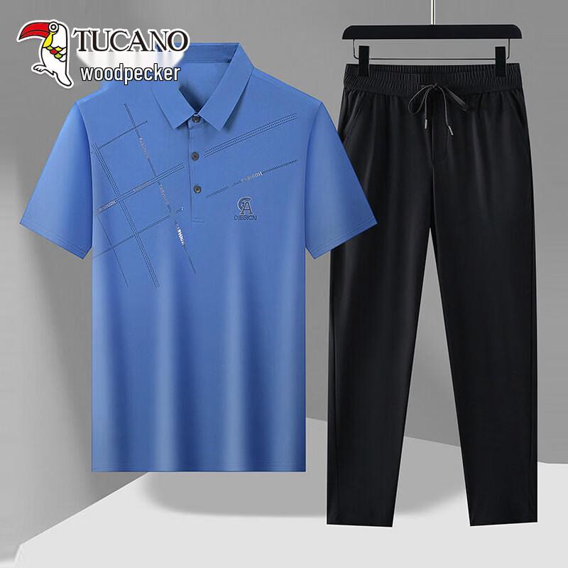 TUCANO Men s Summer Ice Silk Loose Fit Casual Sportswear Two-Piece Set M