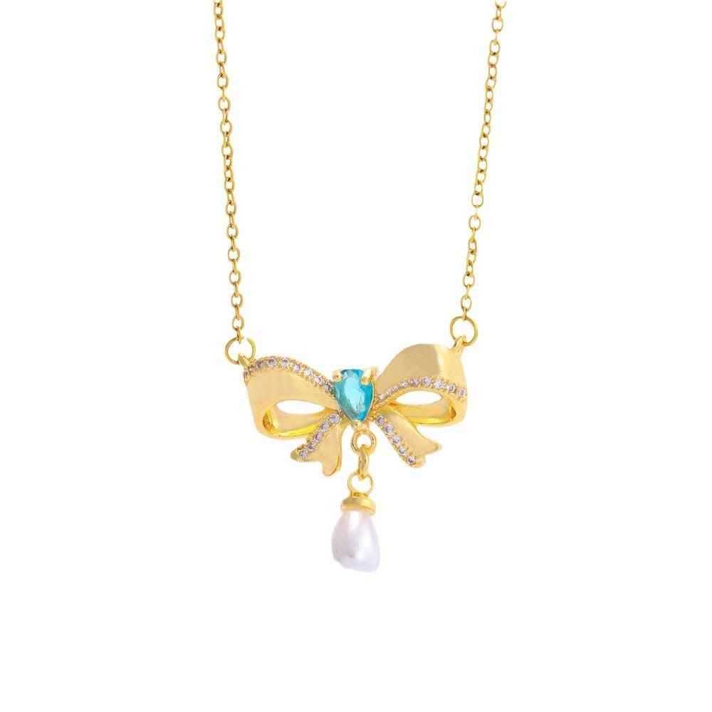 Live Temperament Light Luxury Tassel Pearl Bow On the Run Princess Titanium Steel Necklace High Sense Clavicle Chain Women