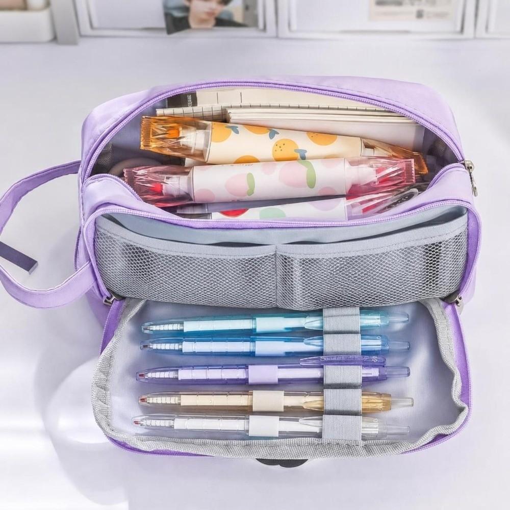 Zipper Closure Stationery Box Two Layer Storage Bag Portable Pencil Case Students