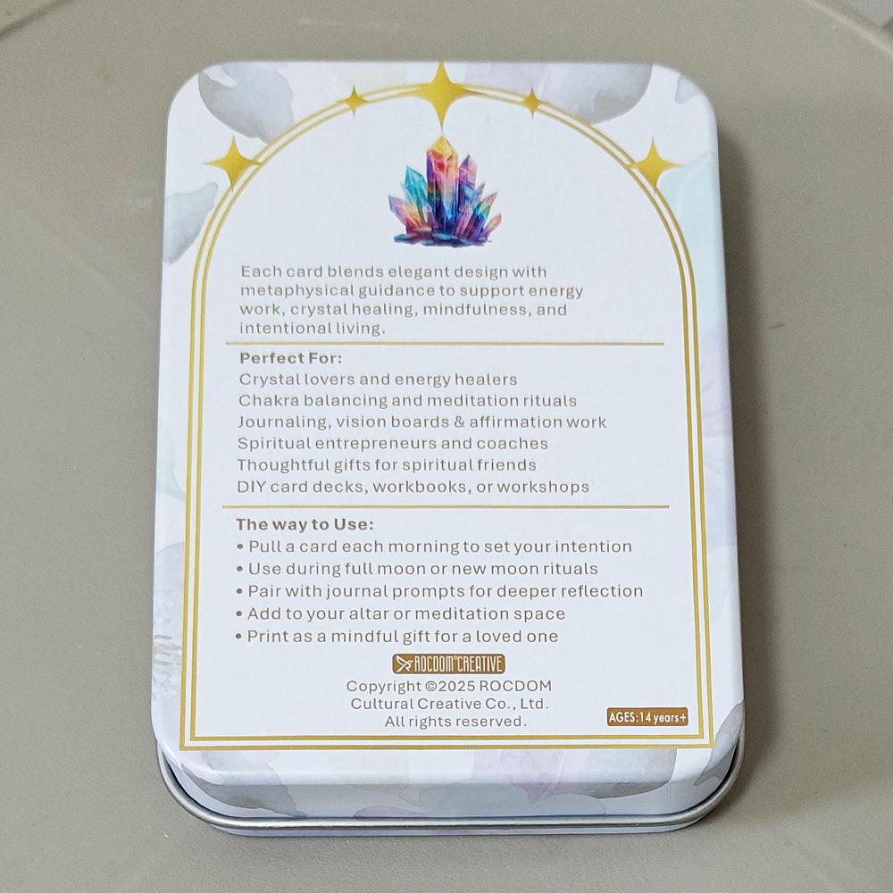Soul Stones Crystal Oracle Deck, 11.5*8cm 51 Healing Affirmation Cards in Tin Box with Guidebook, Chakra Zodiac Element Cards